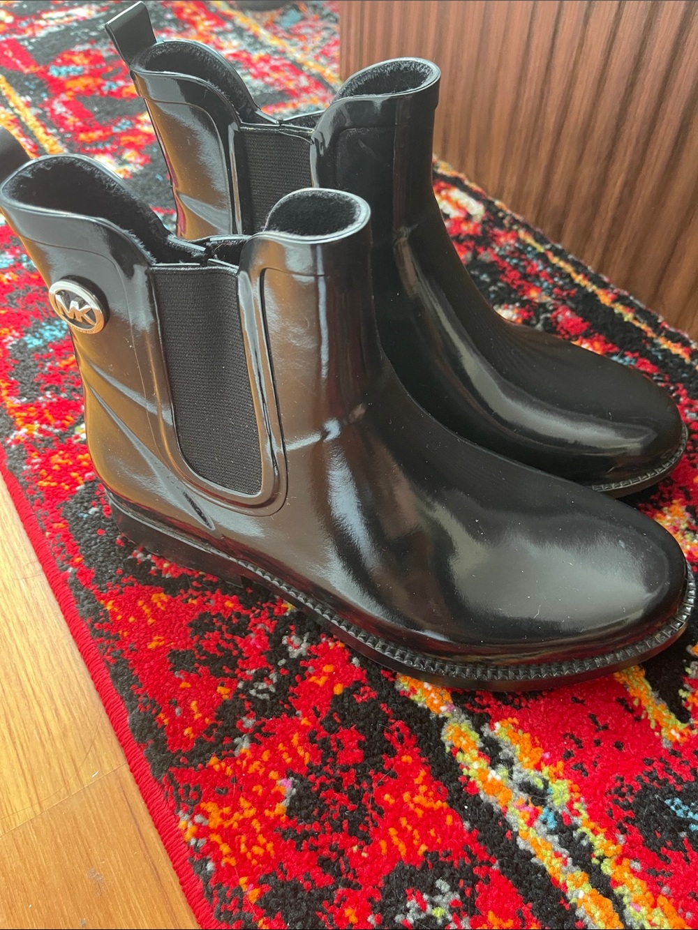 Michael Kors Black Shiny Ankle Rain Boots